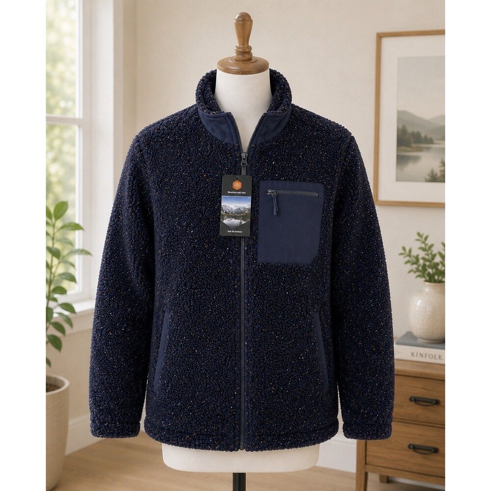 NWT Mountain and Isles Sherpa Fleece Navy Blue Jacket Mens M Lined Full Zip